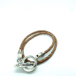 King Baby Studio Double Knotted Brown Leather Bracelet Indian Motorcycle Silver